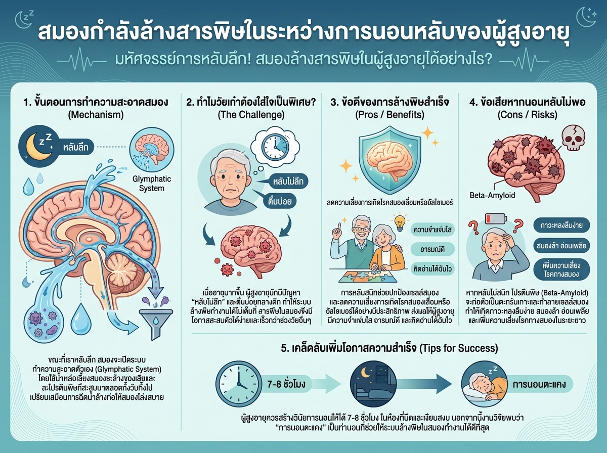สมองกำลังล้างสารพิษในระหว่างการนอนหลับของผู้สูงอายุ