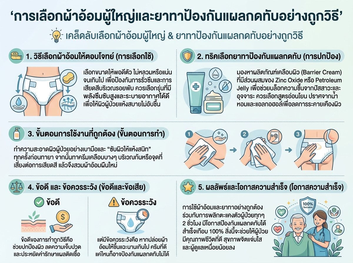 การเลือกผ้าอ้อมผู้ใหญ่และยาทาป้องกันแผลกดทับอย่างถูกวิธี