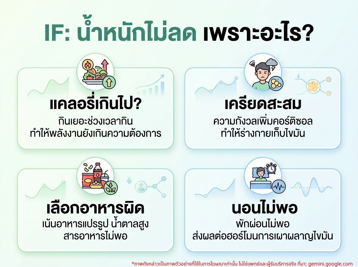 ผู้หญิงกำลังชั่งน้ำหนักและรู้สึกกังวลกับการทำ IF แล้วน้ำหนักไม่ลง