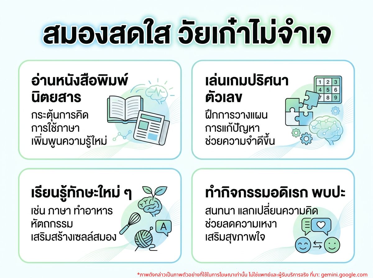 ผู้สูงอายุทำกิจกรรมฝึกสมอง เช่น อ่านหนังสือ เล่นเกม