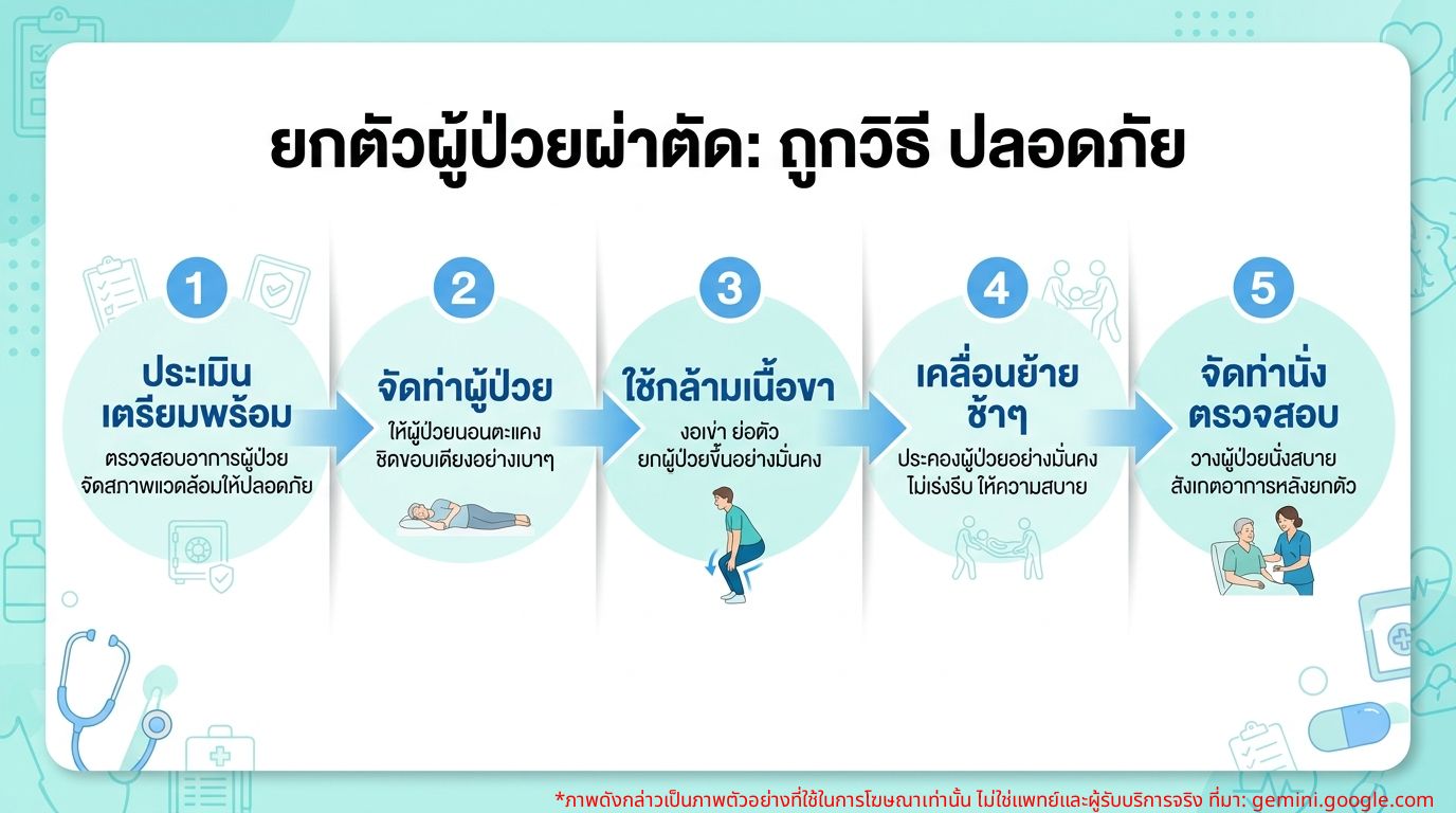 Infographic วิธียกตัวผู้ป่วยหลังผ่าตัดอย่างถูกวิธีและปลอดภัย