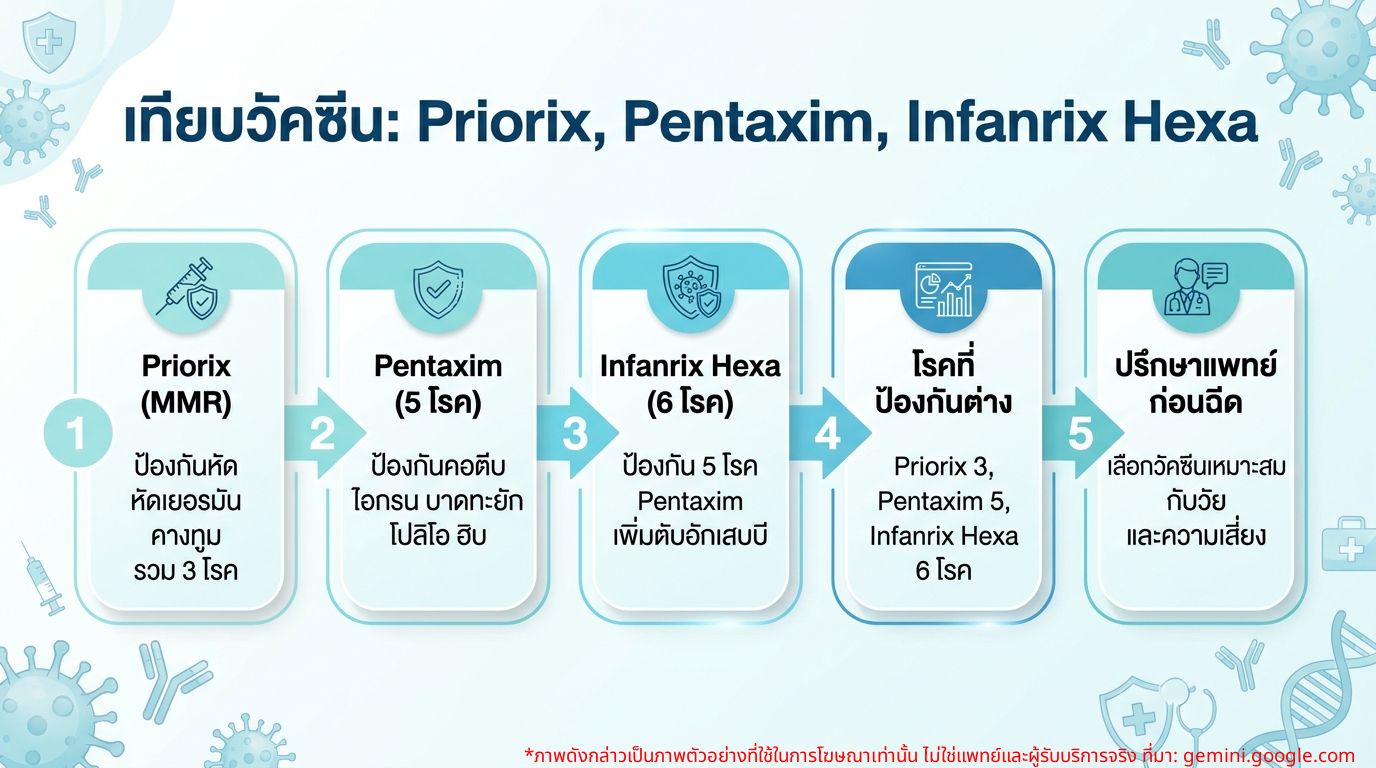 ตารางเปรียบเทียบวัคซีน Priorix Pentaxim Infanrix Hexa ความแตกต่างและโรคที่ป้องกัน