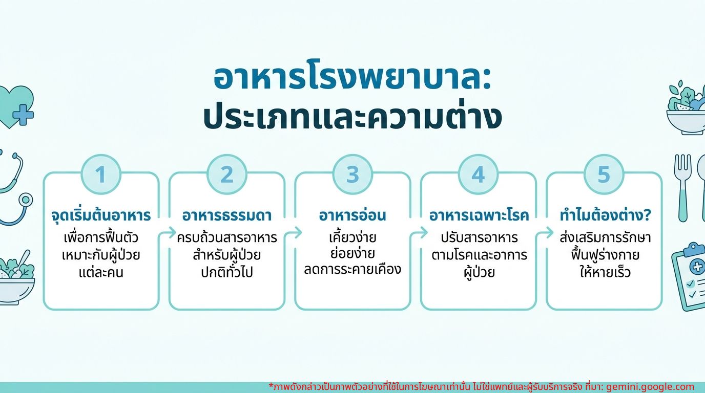 อินโฟกราฟิก: ความแตกต่างของอาหารธรรมดา อาหารอ่อน และอาหารเฉพาะโรคในโรงพยาบาล
