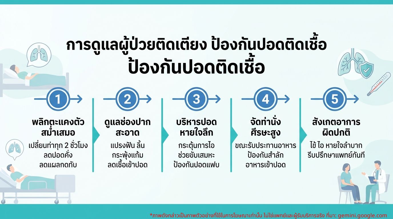 อินโฟกราฟิก: การดูแลผู้ป่วยติดเตียงป้องกันปอดติดเชื้อ