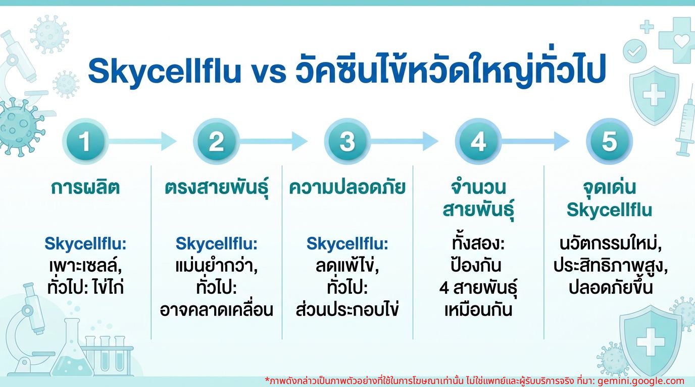 อินโฟกราฟิกเปรียบเทียบวัคซีนไข้หวัดใหญ่ Skycellflu และวัคซีนทั่วไป