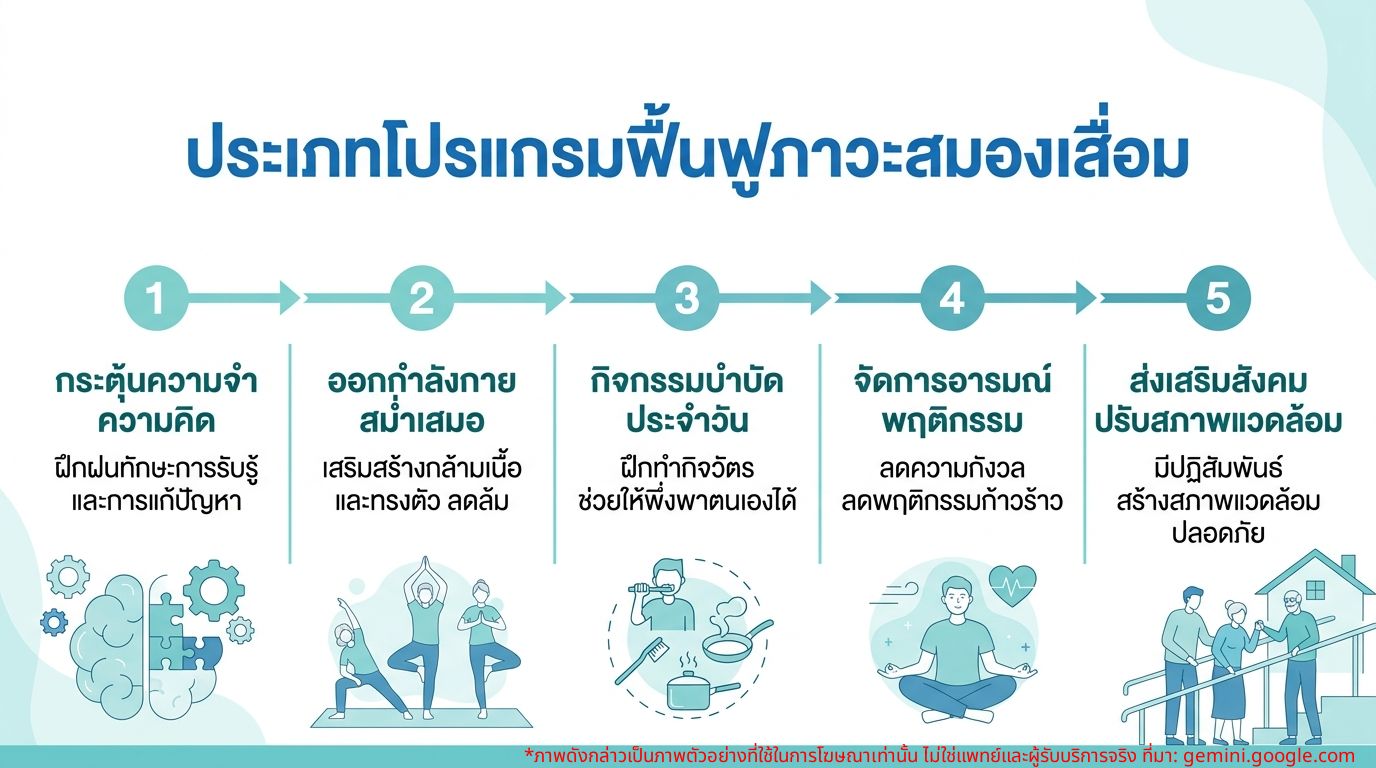 แผนภาพแสดงประเภทของโปรแกรมฟื้นฟูภาวะสมองเสื่อม