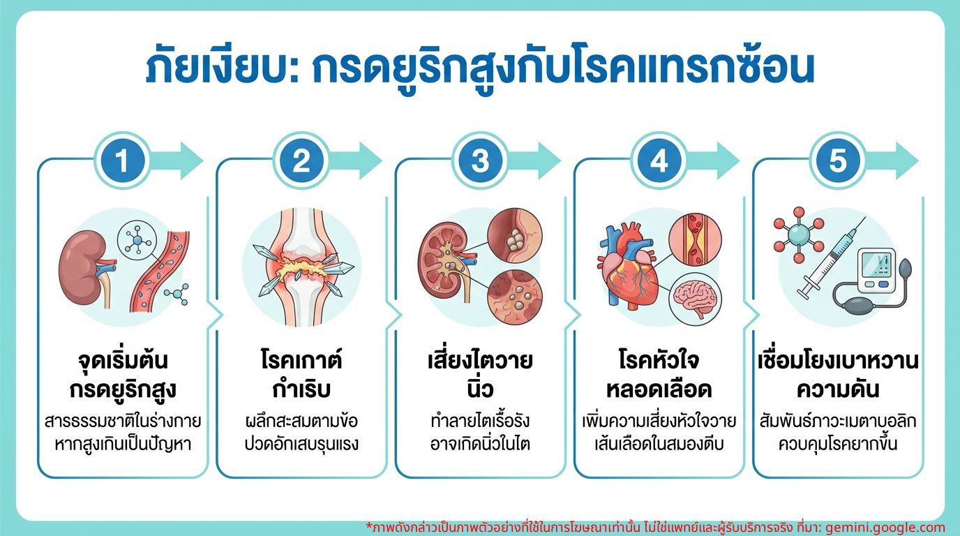 อินโฟกราฟิกความเชื่อมโยงของกรดยูริกสูงกับโรคอื่นๆ