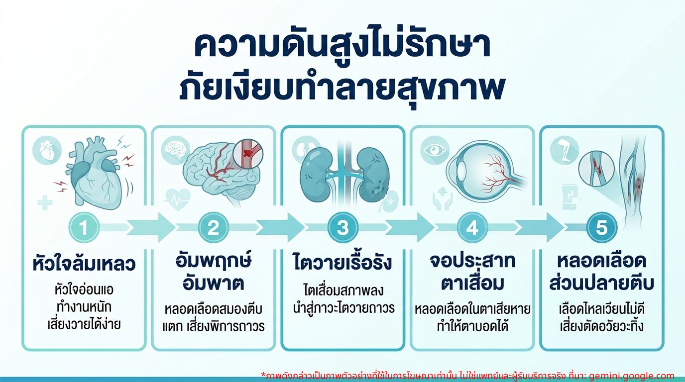 อินโฟกราฟิกแสดงความเสี่ยงของความดันโลหิตสูงที่ไม่ได้รักษา