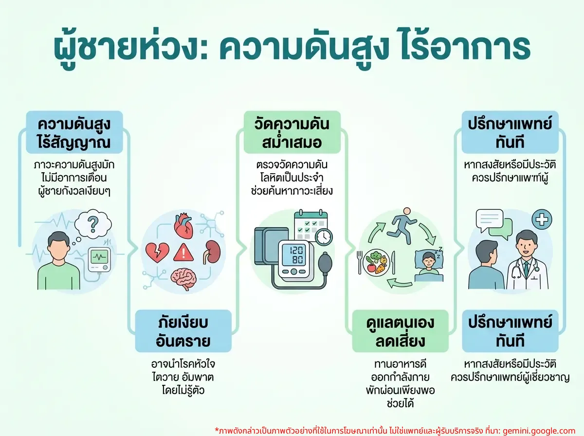 ผู้ชายกังวลกับการมีภาวะความดันสูงแต่ไม่มีอาการ