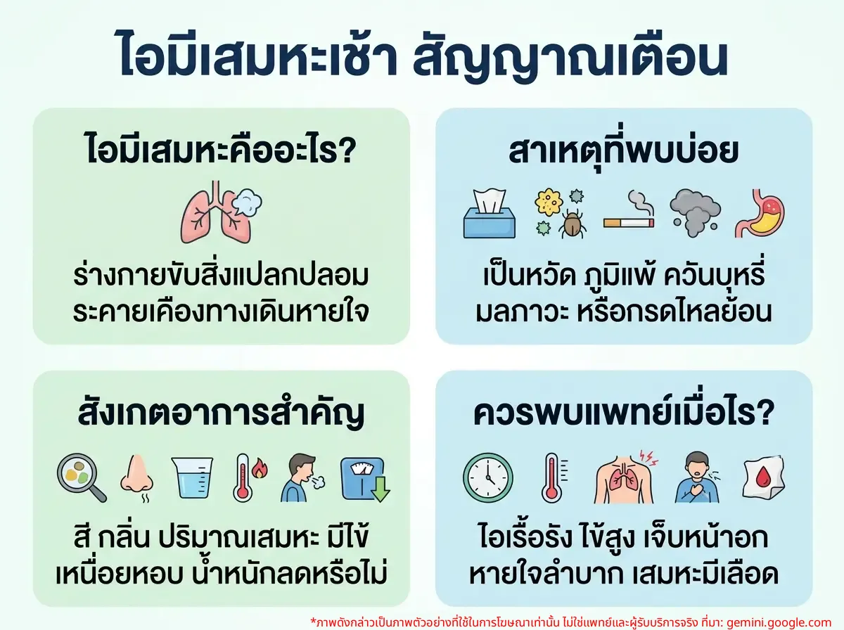 ผู้หญิงไอมีเสมหะตอนเช้า นั่งอยู่บนเตียง