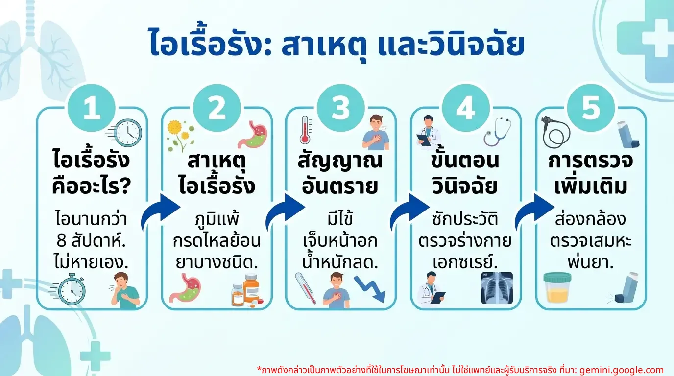 อินโฟกราฟิกสาเหตุและการตรวจวินิจฉัยไอเรื้อรัง