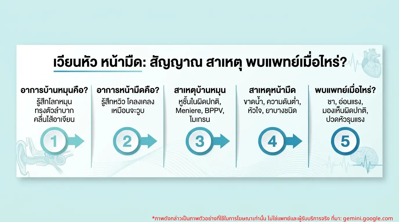 ตารางเปรียบเทียบอาการเวียนหัวบ้านหมุนกับหน้ามืดพร้อมสาเหตุและสัญญาณที่ต้องพบแพทย์