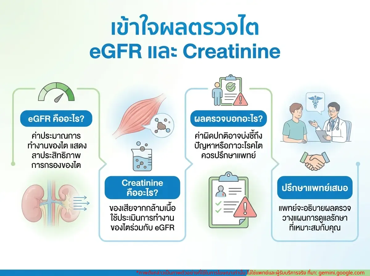 ผู้ป่วยกำลังปรึกษาแพทย์เกี่ยวกับผลตรวจค่าไต eGFR และ Creatinine