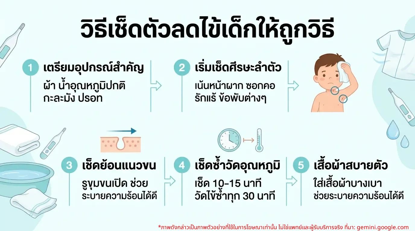 อินโฟกราฟิกวิธีเช็ดตัวลดไข้เด็กอย่างถูกวิธี