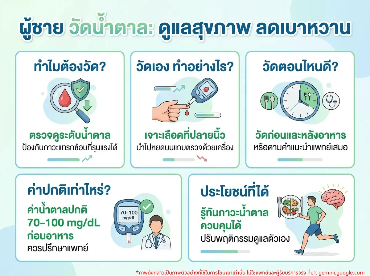 ผู้ชายกำลังวัดระดับน้ำตาลในเลือดด้วยตัวเอง