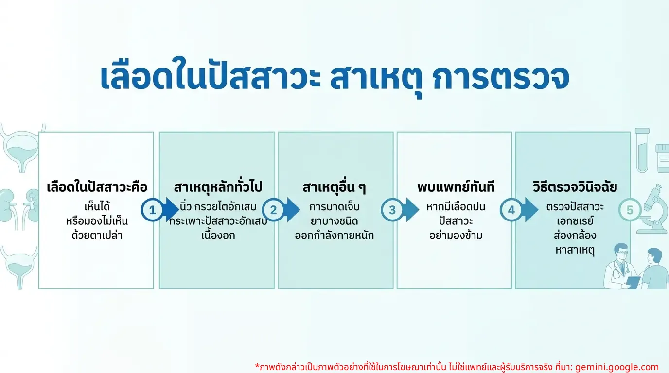 อินโฟกราฟิกสาเหตุของเลือดปนในปัสสาวะและวิธีการตรวจ