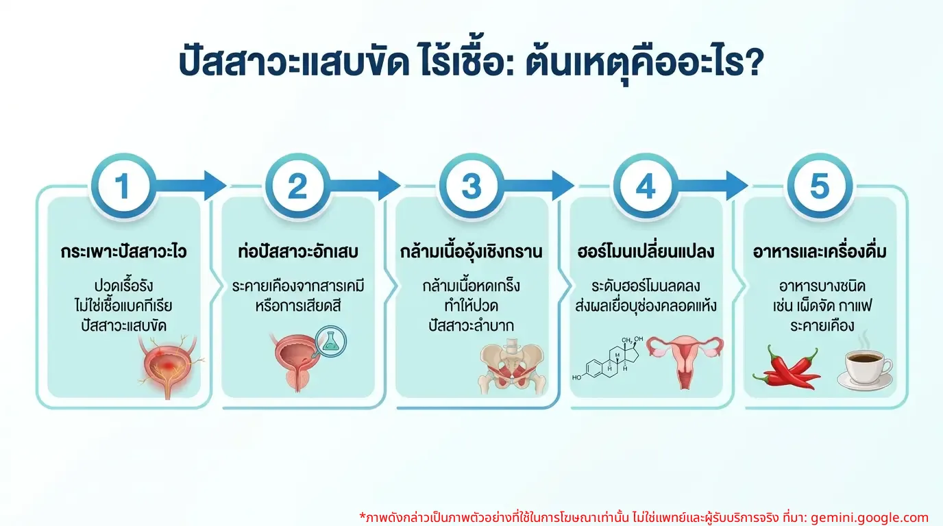 อินโฟกราฟิกสาเหตุของปัสสาวะแสบขัดแต่ตรวจไม่พบเชื้อ