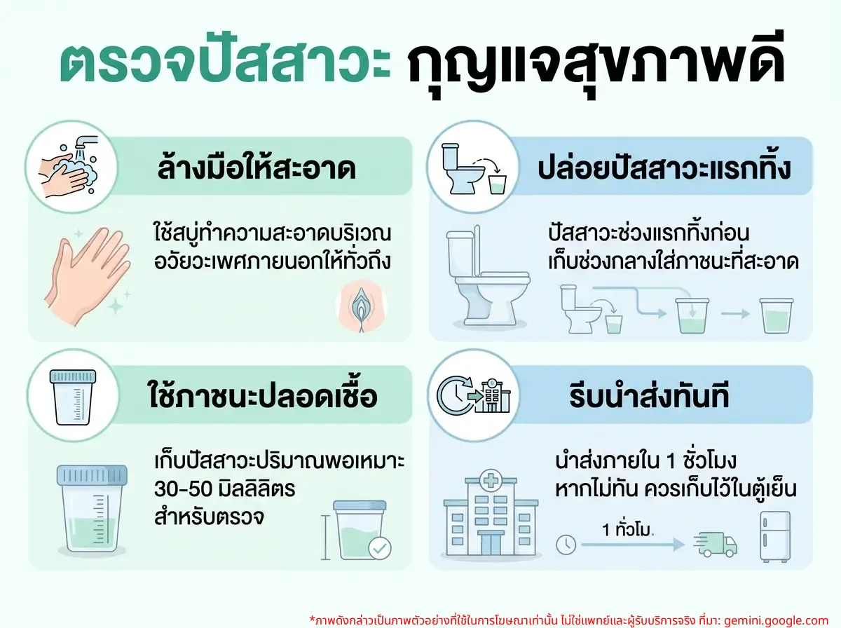 ผู้หญิงกำลังเก็บตัวอย่างปัสสาวะเพื่อตรวจสุขภาพ